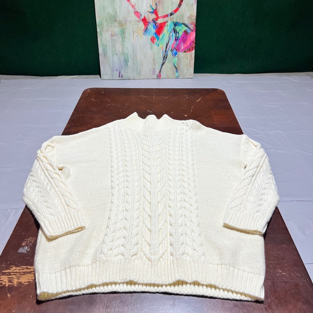H&M Divided Oversized Cable Knit Sweater Cream Off-White Mock Neck Wool Blend M